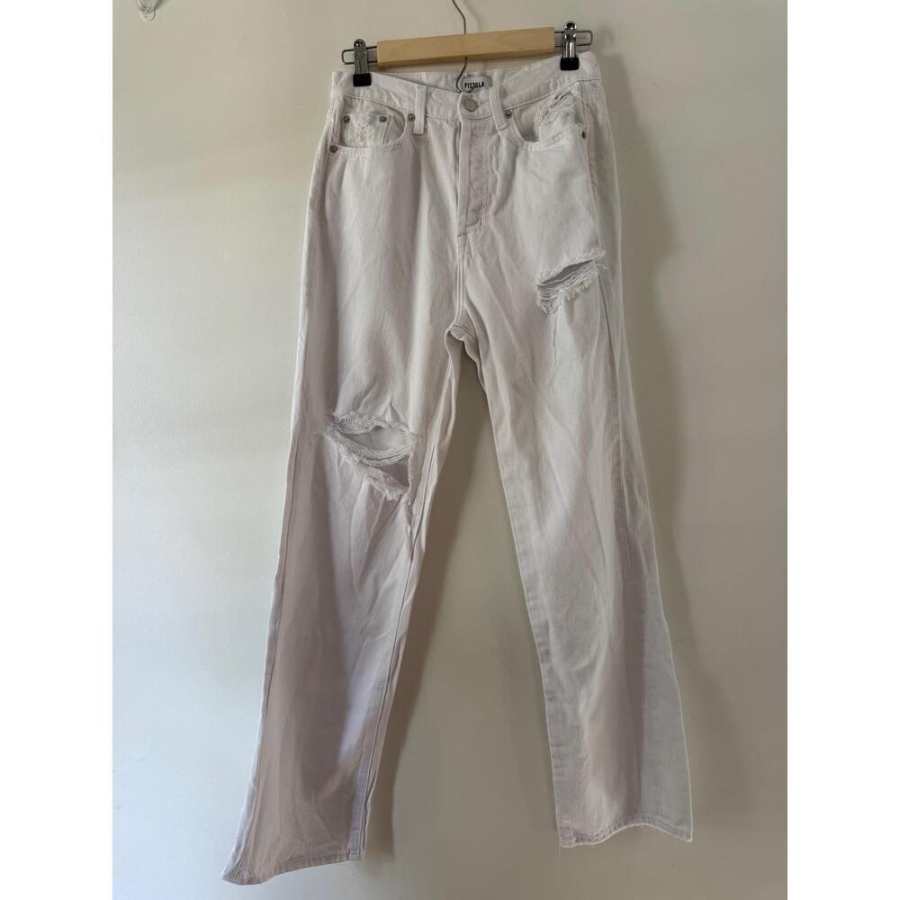 PISTOLA Womens Jeans Size 26 White High Rise Distressed Ripped Denim - Picture 2 of 10